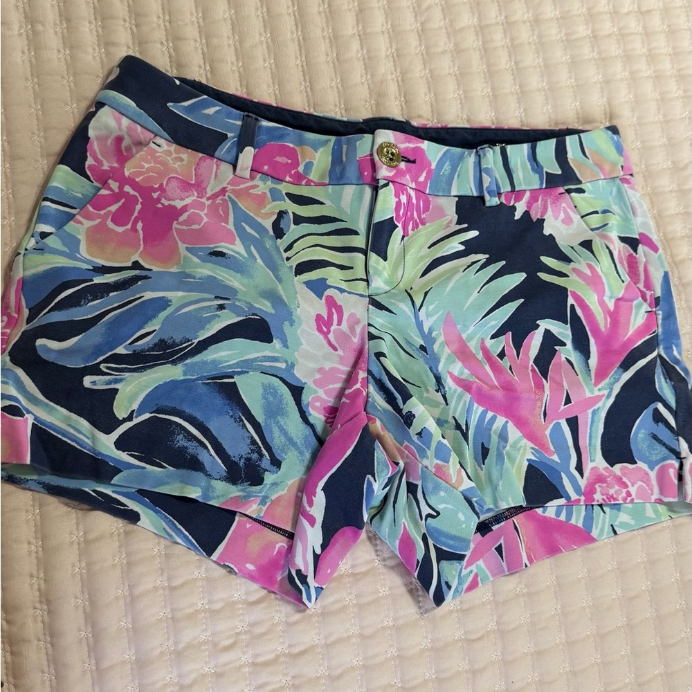 Lilly Pulitzer Tropical Floral Print Shorts — Navy, Pink & Aqua